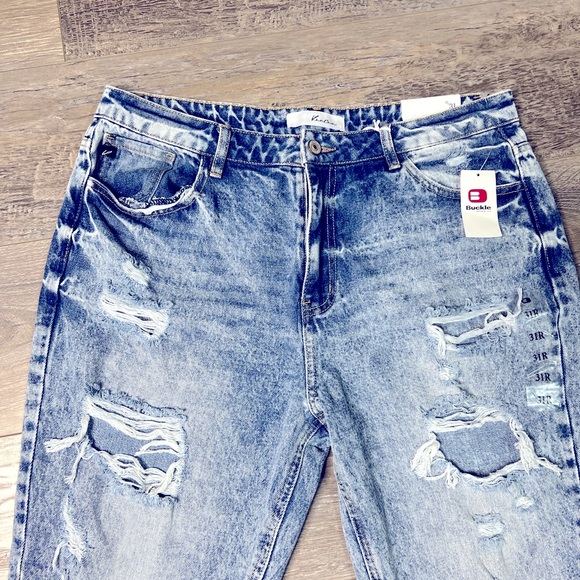 KanCan Acid Wash Distressed Denim Ripped High Waisted Mom Jeans Size 15/31 - Picture 8 of 9